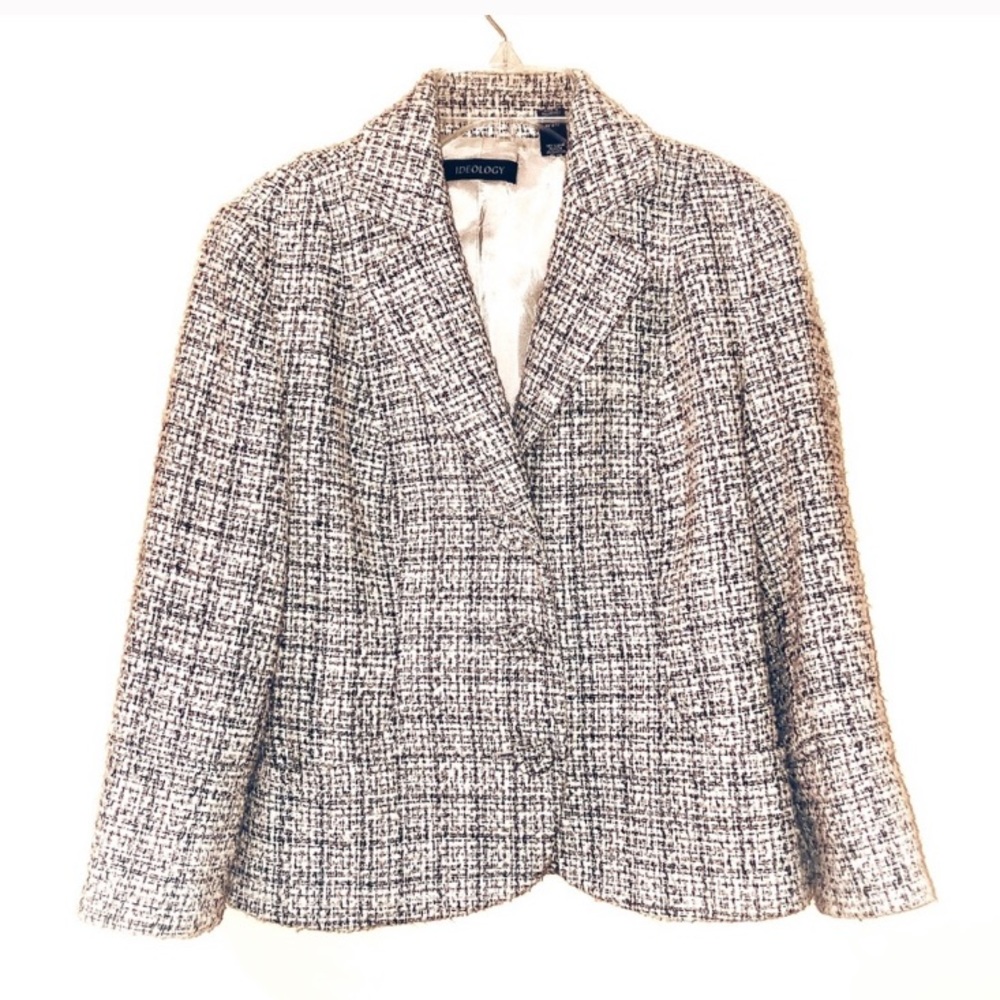IDEALOLOGY GREY TWEED CROP LINED BUTTON BLAZER 6